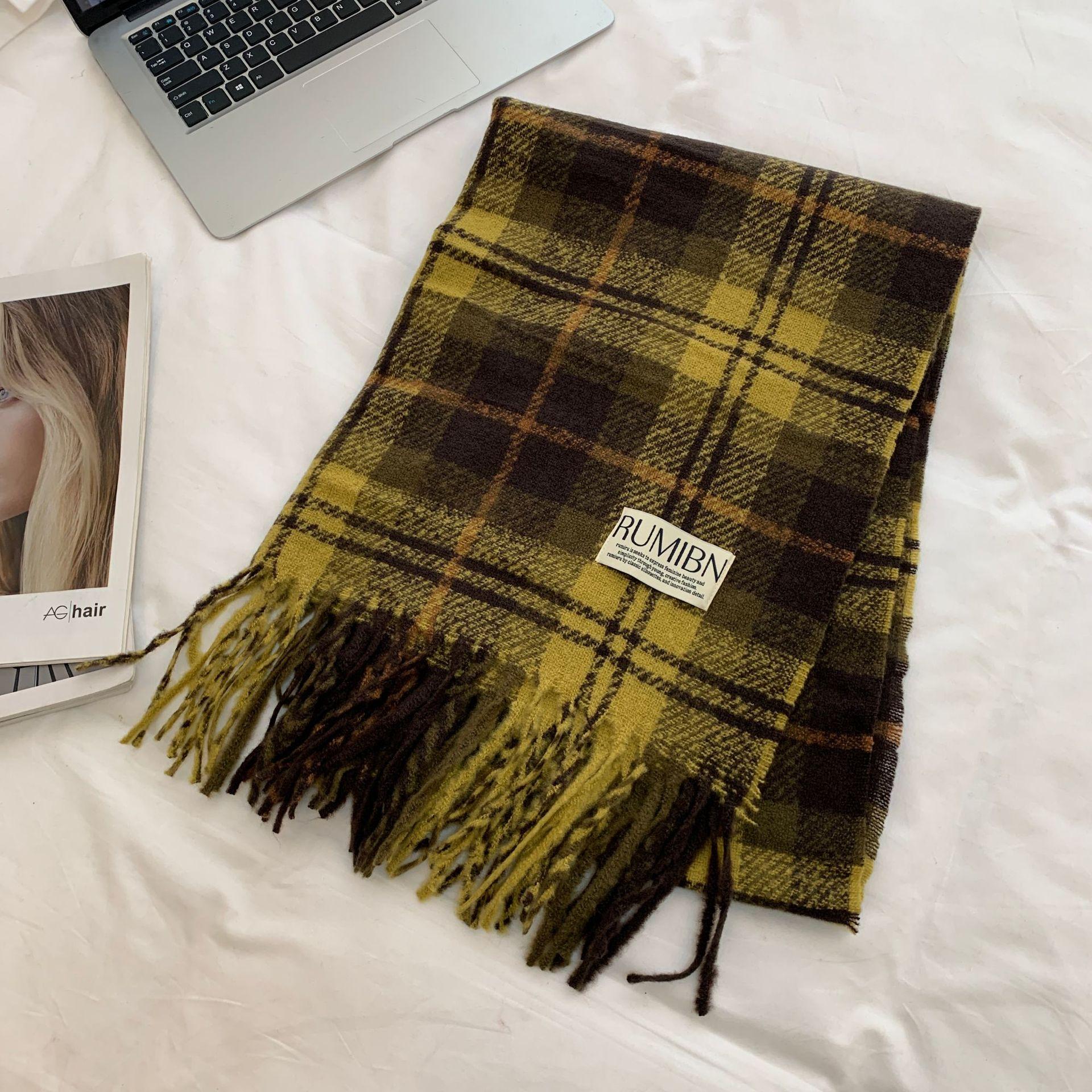 Scarf Female Korean Version Versatile Red Atmosphere Plaid Scarf Thickened Warm Shawl Atmosphere Christmas Scarf