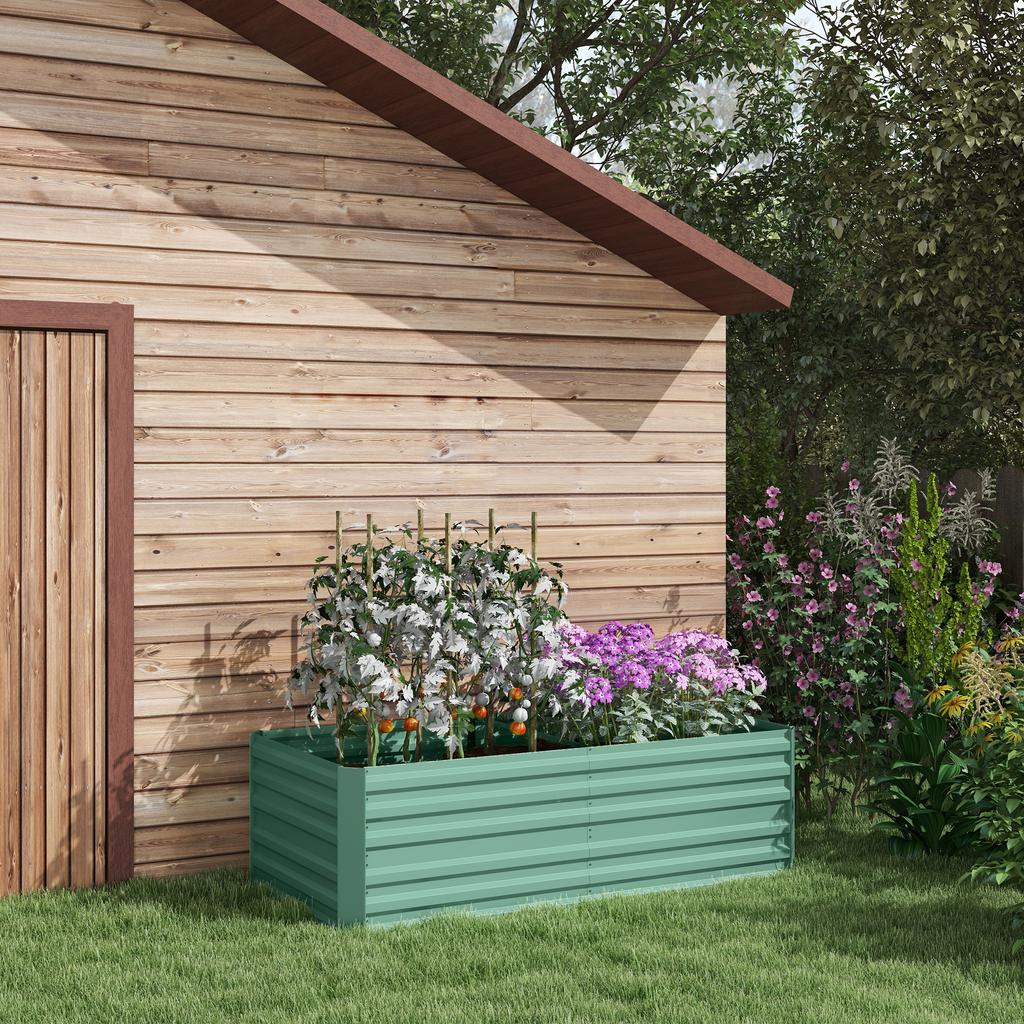 Raised Beds for Garden, Galvanised Steel Outdoor Planters with Multi-reinforced Rods, 180 x 90 x 59 cm, Light Green