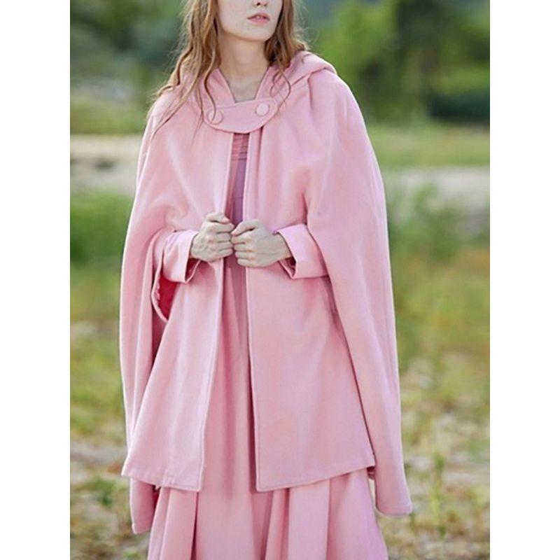 Wish Amazon Fall and Winter Women's Loose Hooded Button Faux Wool Loose Cape Tops Inverness Cloak