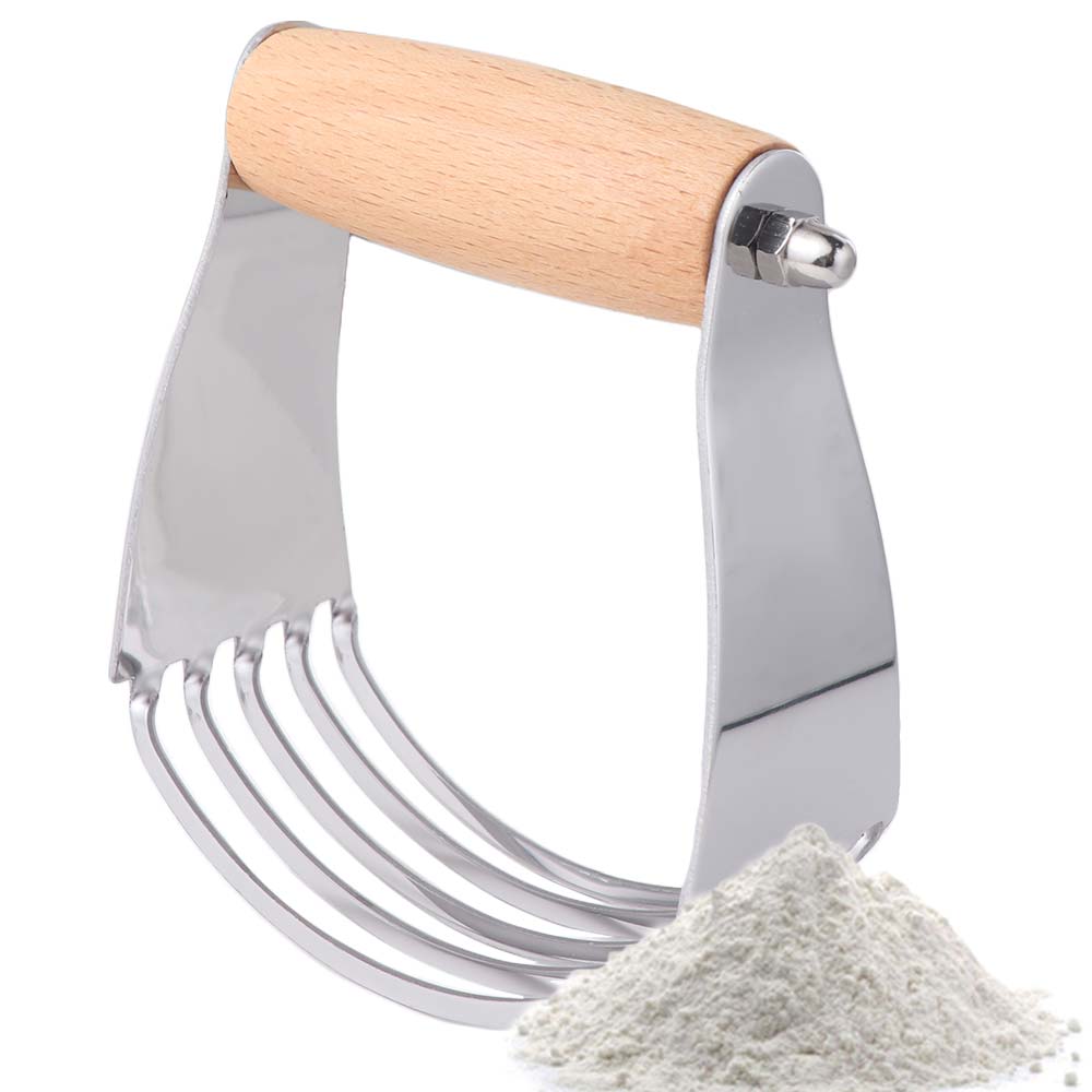 Baking Tool Manual Dough Blender Stainless Steel Wood Handle Flour Cutter Curved Design Dough Mixer Pastry