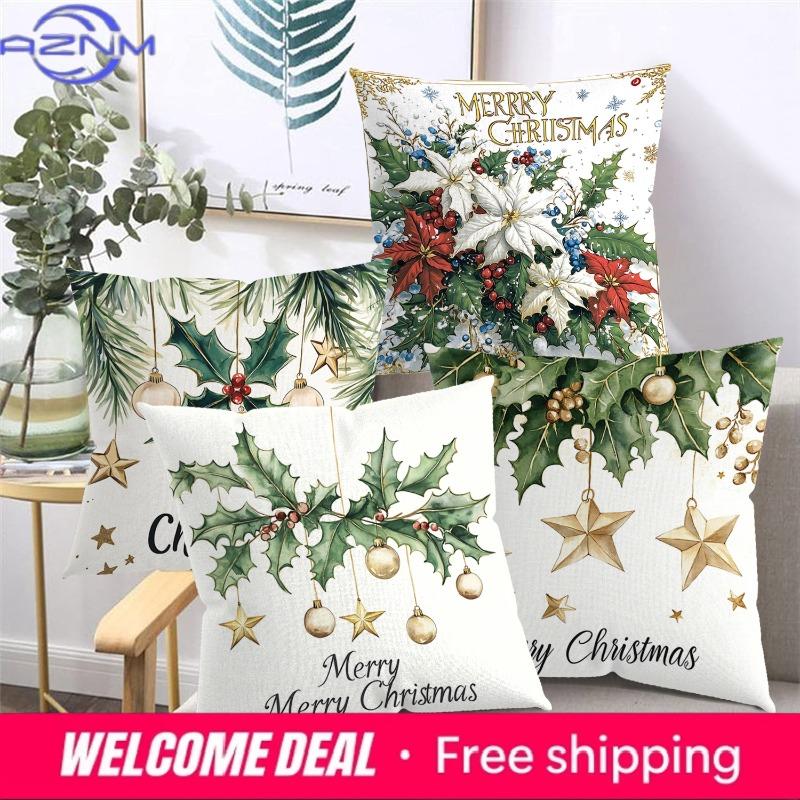 Christmas Decorative Pillows Merry Christmas 2D Printed Polyester Pillowcase, Sofa Decorative Cushion Cov Headboard Pillow