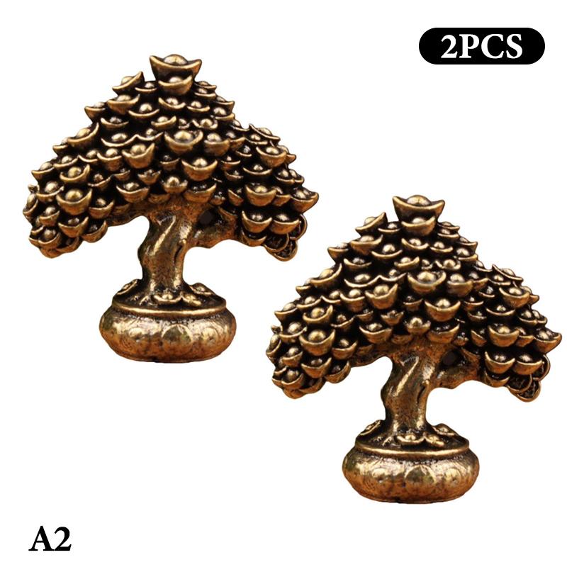 Brass Chinese Wealth Tree Feng Shui Figurines Money Tree Statue Fortune Housewarming Gift Home Office Decor Desktop Ornament
