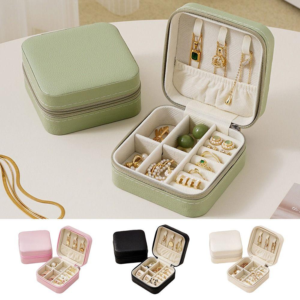 Portable Design Portable Jewelry Box Button Leather Leather Storage Box Earrings Storage