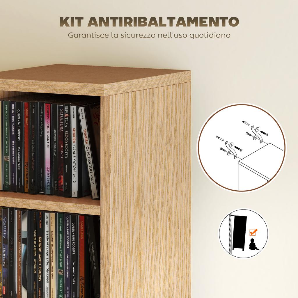 Set of 2 Adjustable 6-Tier Wooden CD Racks for 204 CDs. Wood Color. 21x22.5x88.5cm