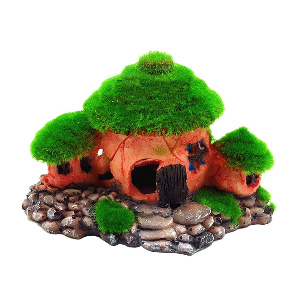 Dekorierte Mooshütte Harzdekoration Aquarium-Dekoration für Betta Aquascaping Kletterlandschaft