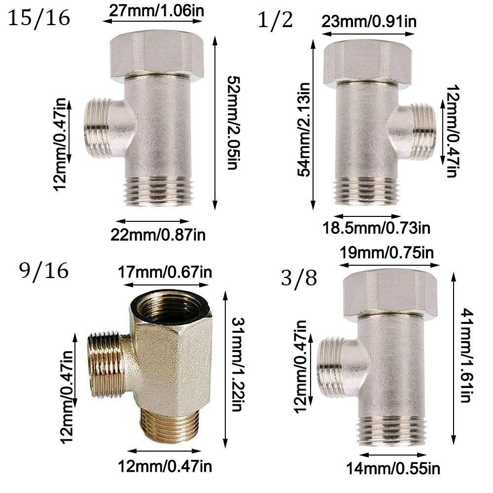 3/8' 1/2' 9/16' 15/16' Tee Joint 3 Way T Valve Connector Durable Toilet Seat Bidet Attachment