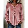Fashion Velvet Long Sleeve Shirt, V Neck Button Down Blouse for Women