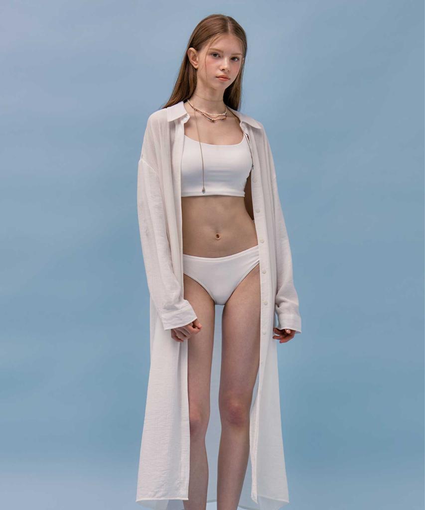 VIKINI VENDER Barrett Loose Fit See-Through Maxi Shirt Cover-Up - White