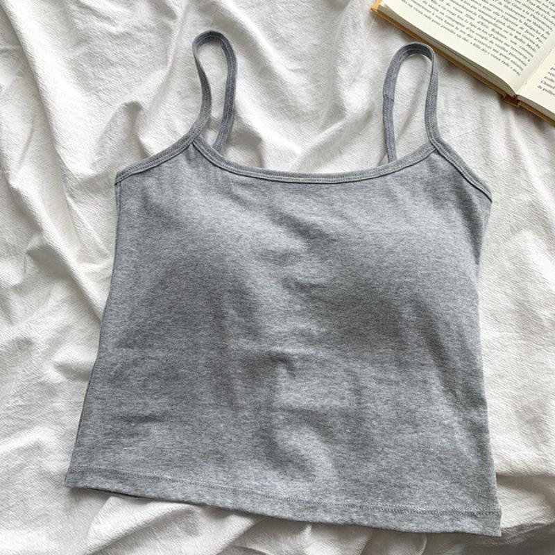 Korean Style Pure Cotton Camisole with Chest Pads - Bodycon Solid Color Beautiful Back Vest Top