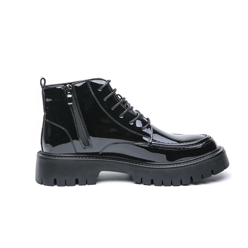 Fashion Shiny Leather Men's Boots Side Zipper Business New Style Comfortable High Top Mens Casual Shoes Classic Design Thick Soled Shoes