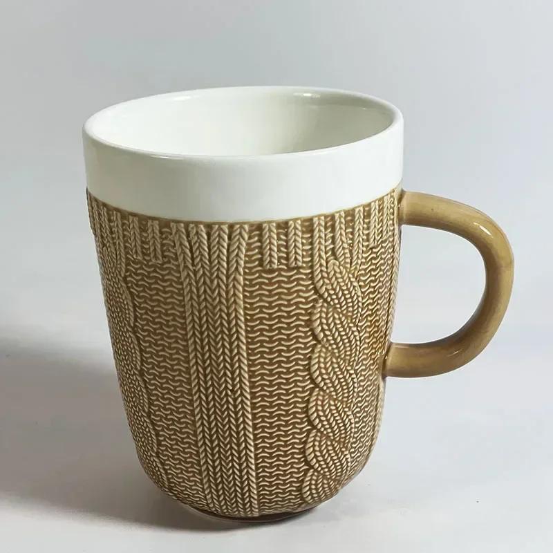 Multi Colored Ceramic Mugs Wool Knit Style Ceramic Coffee Mug Fun Milk Tea Cup with Handle Office Drinkware Cup Christmas Gifts