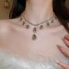 Elegant Rhinestone Tassel Geometric Water Drop Necklace & Earring Set