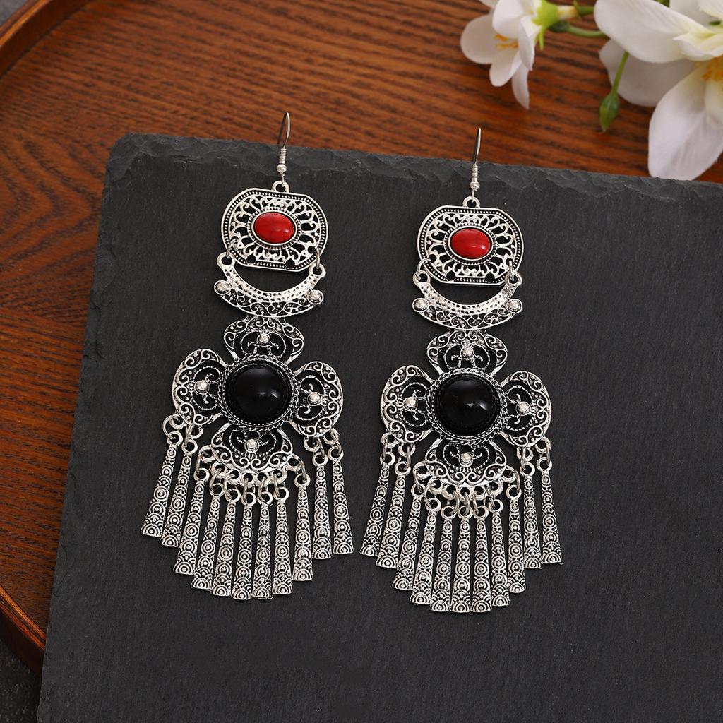 Bohemian Ethnic Exotic Style Retro Diamond Fringed Flower Earrings Women'S Hollow Fashion Earrings