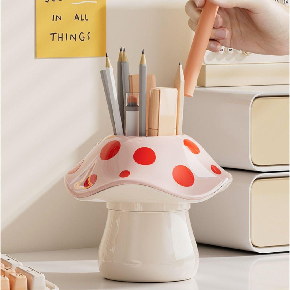 Multifunctional Design Mushroom Storage Box Polka Dot Pattern Desktop Organizer Student Dormitory