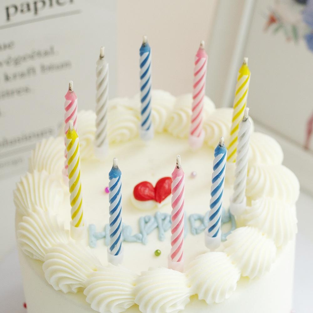 Multi-Color Spiral Stick Birthday Candles Set 12-Piece Paraffin Wax Unscented Handmade GG Brand Metallic Flower Tapered Pattern