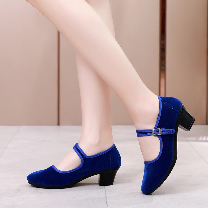 Scarpe con Tacco Alto da Donna Autunno Primavera Décolleté Piattaforma Scarpe in Tessuto Vecchio Stile di Pechino Casual Zapatos Cinturino con Fibbia Calzature Solide da Lavoro