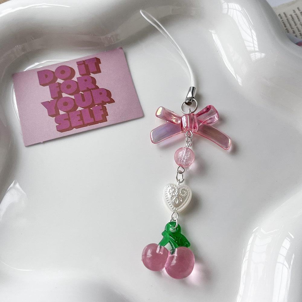 INS Pink Red Cherry Strawberry Phone Strap Charm Landyard Keychain Keycord For Girl Korean Style Bag Camera Pendant Phone Case