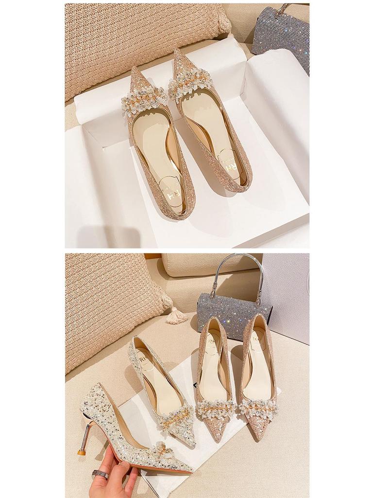 D888-7 French Crystal Pointed Toe Two-Wear Wedding & Bridesmaid High Heels for Women 2025