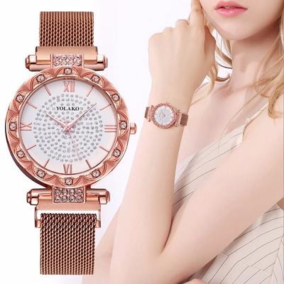 Moda feminina ímã fivela diamante relógios de pulso casual luxo senhoras malha aço inoxidável cinto relógio quartzo
