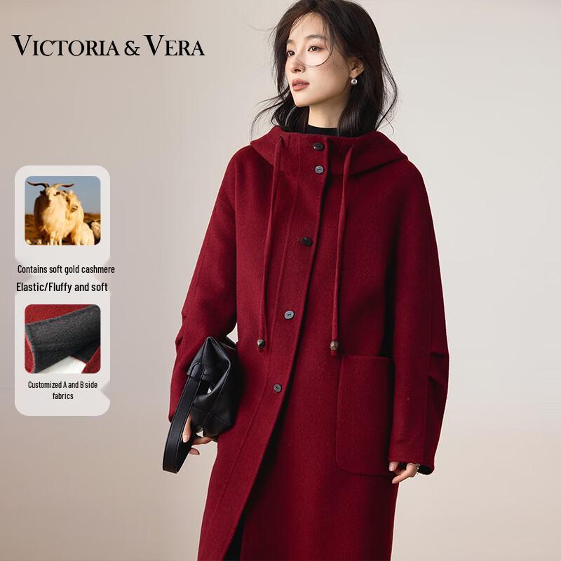 

VICTORIA&VERA Women s Hooded Cashmere Blend Long Coat M
