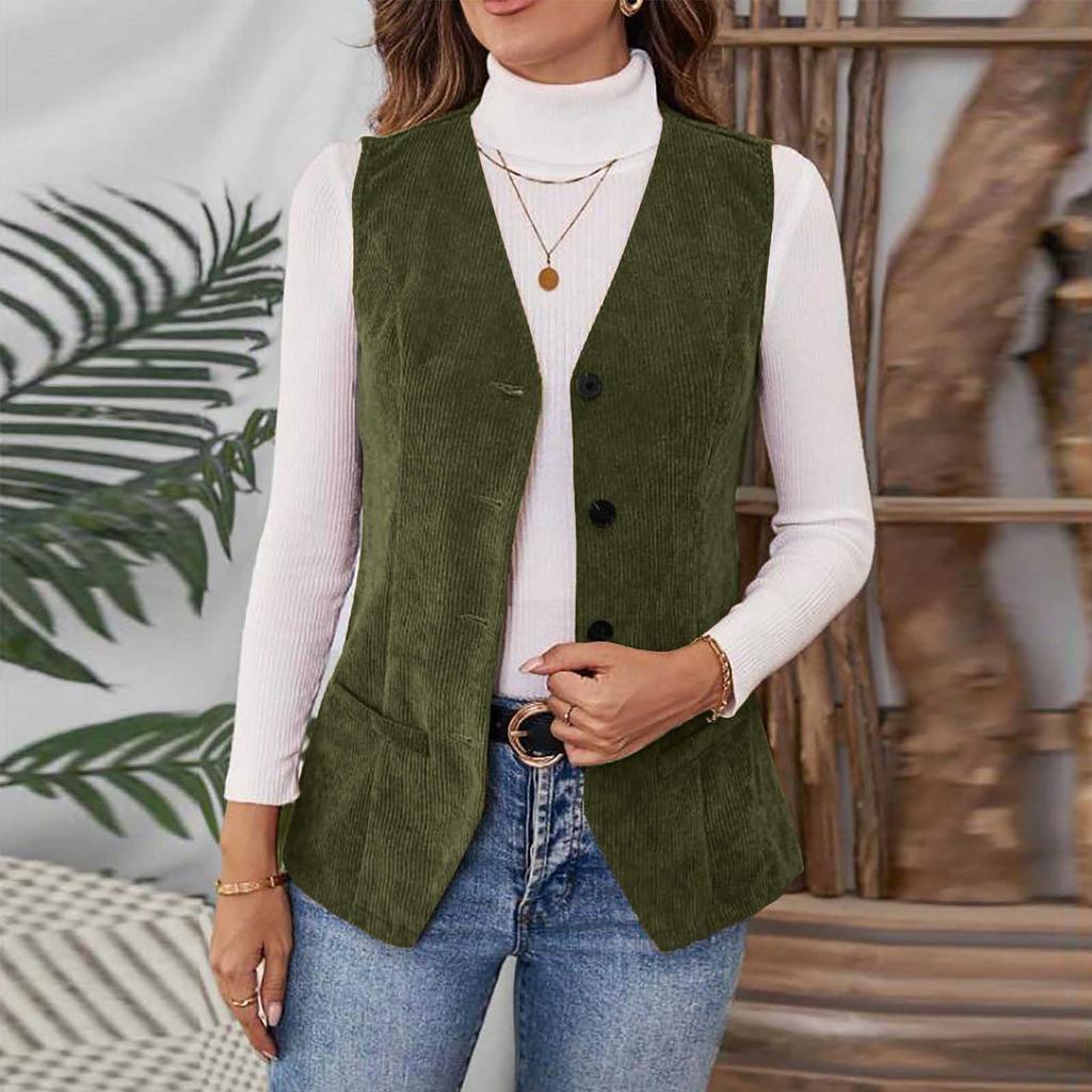 Women's Fashionable Fitted Corduroy Vest Jacket