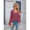 Women's Blouse New Product Solid Color Pit Strip Brushed Casual V-neck Lace Long-sleeved Bottoming Shirt