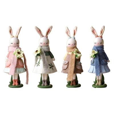 Easter Bunny Figurine Resin Rabbit Scarf Statue Art Crafts Decoration Festival New Year Party Background Decor Accessory