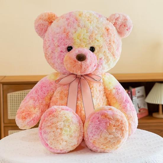 Yousheng Bear Doll Dreamy Gradient Color Giant Size Girl Plush Toy with Bowknot Decor Valentine Day Home Decor