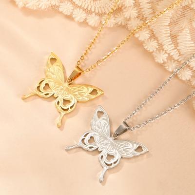 LIKGREAT New Beauty Butterfly Pendant Necklace for Women Girl Stainless Steel Fashion Clavicle Chain Party Jewelry Birthday Gift