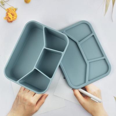 Temperature Resistance Silicone Lunch Box Leak-proof 4 Compartments Meal Box Portable Thickened Food Storage Box Office