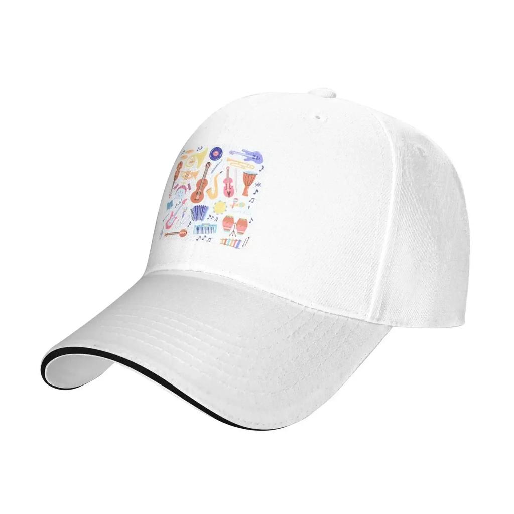 Seamless Chart of Musical InstruUnisexts Baseball Cap Women Unisex Hats Adjustable Truck Driver Sun Hat Dad Baseball Caps White