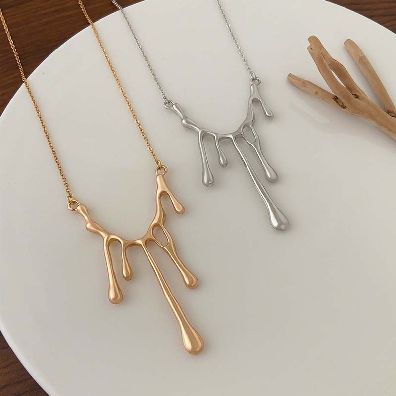 Minimalist Water Droplet Pendant Necklace for Women Men Liquid Lava Metal Irregular Chokers Y2K Accessories Fashion Jewelry Gift