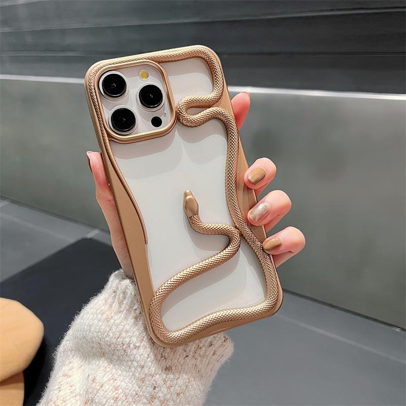 Year of The Snake for Apple 16PROMAX Phone Case Hollowed Out Snake for IPhone 15 Electroplated Protective Case