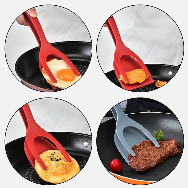 Shovel Clip Silicone Grip Flip Tongs Egg Steak Spatula Tongs Clamp Pancake Fried Turners Cooking Tool Kitchen Accessories