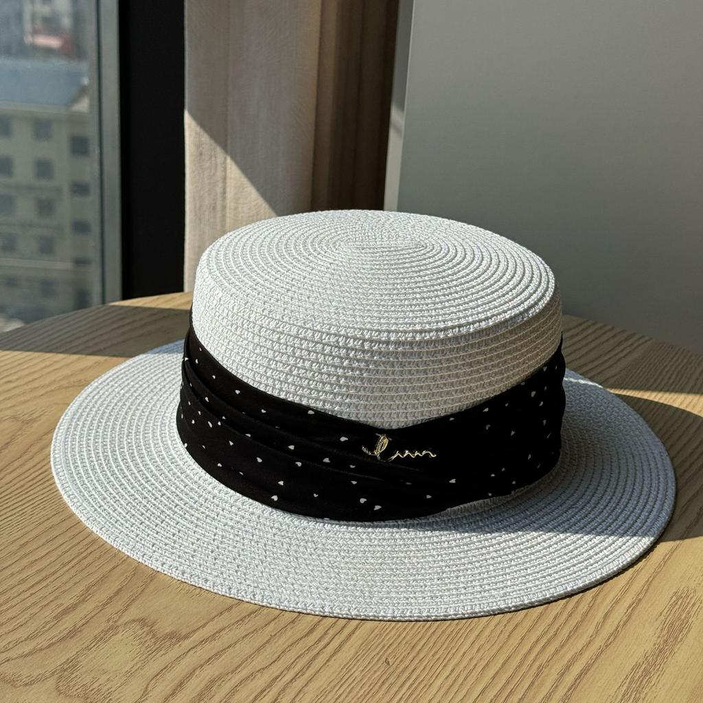 Retro French Polka Dot Straw Hat Women's Summer Seaside Vacation Top Hat Shade Straw Sunscreen Hat