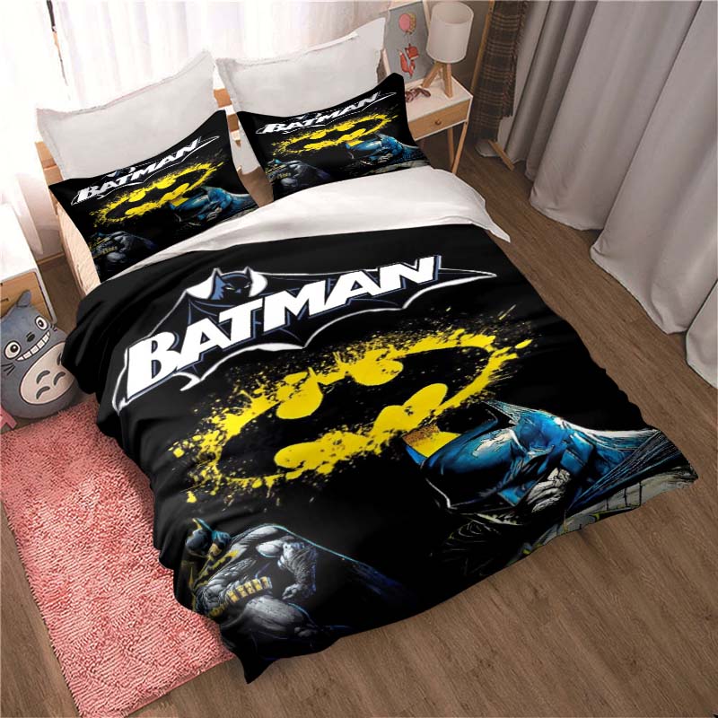 3D Printed Batman Cartoon Pattern Bedding and Duvet Cover Set, Soft and Warm Dormitory Bedding Set