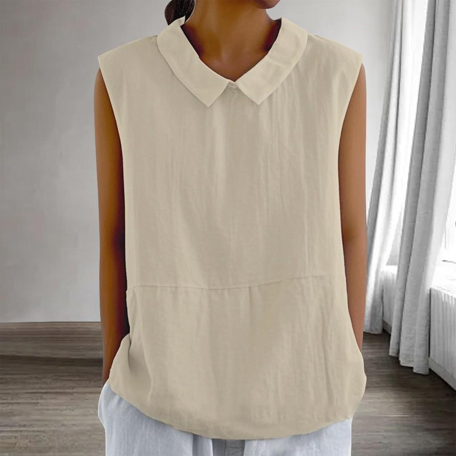 

Женская мода однотонный воротник без рукавов пуловер рубашка топ XXL бежевый