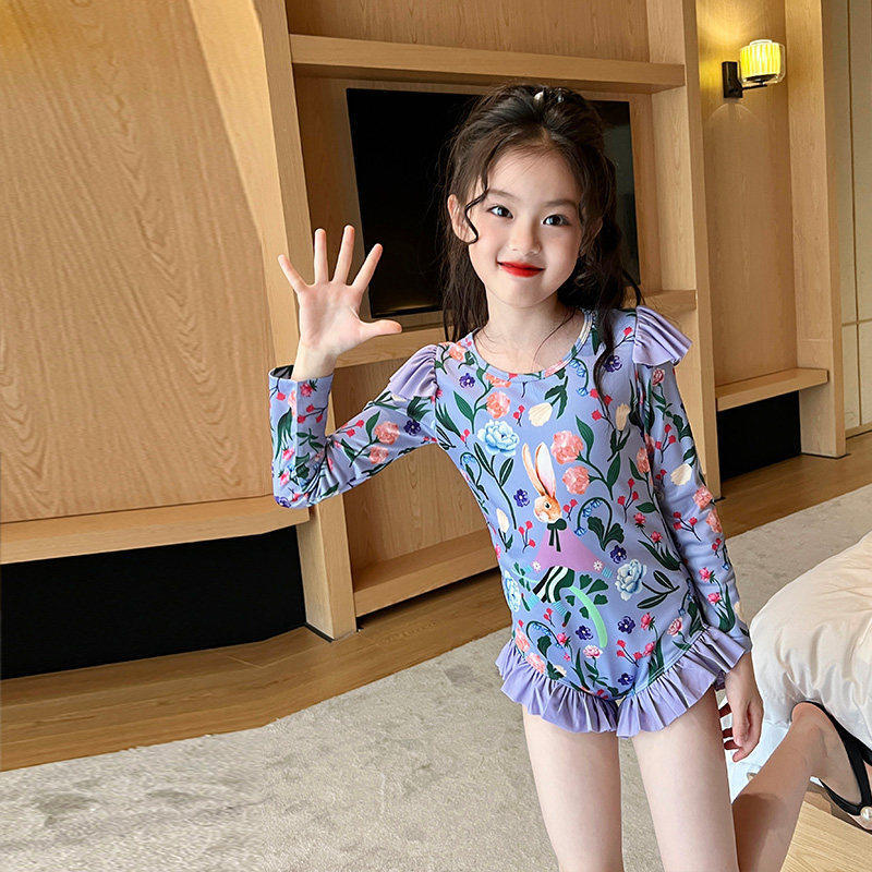 Girls Long Sleeve One Piece Swimsuit Summer UV Protection Rash Guard Swimwear For Kids And Toddlers 120
