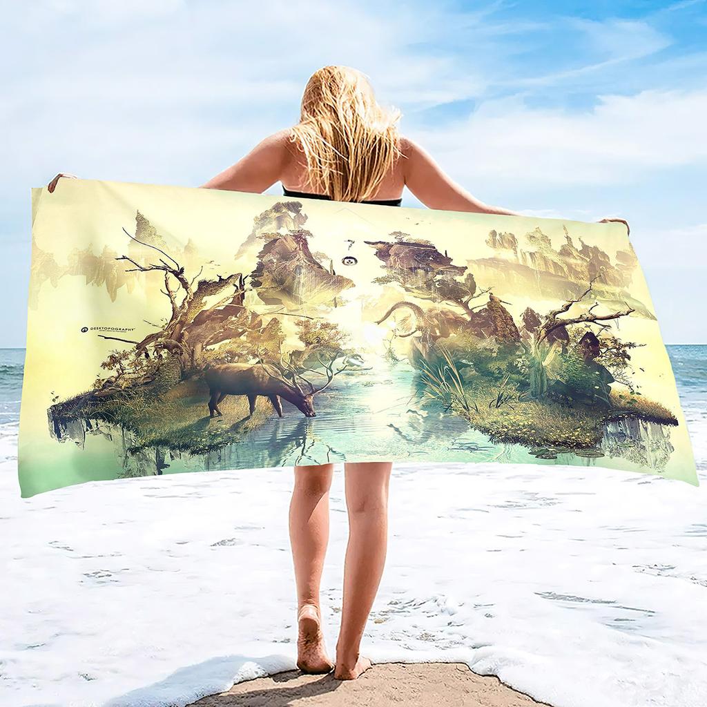 Tuschemalerei Druckserie Meeresurlaub Strandtuch Schwimmbad Badetuch Mikrofaser Sporttuch
