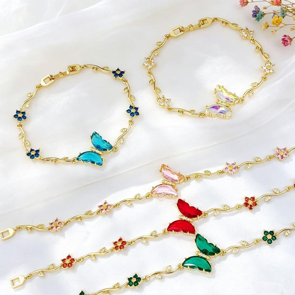 Crystal Inlay Crystal Bracelet Zirconia Women Bracelet Minimalist Look Leaf Bracelet Dating Outfit