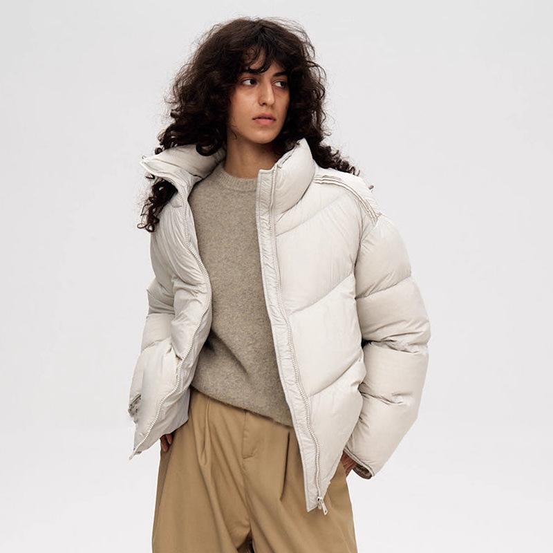 High-end white duck down puff down jacket women's stand-up collar winter fashion high fluffy bread jacket