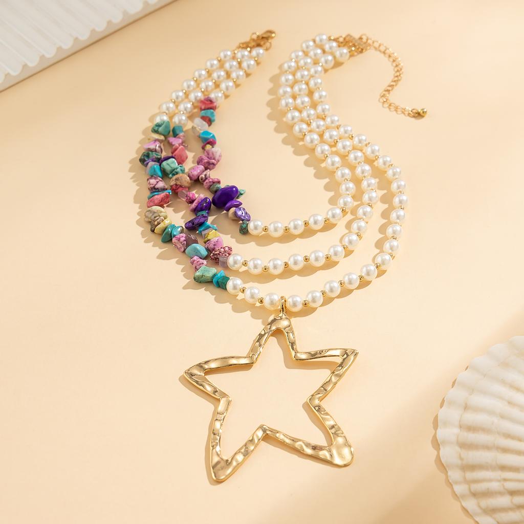 Übertriebene Großer Stern Anhänger Choker Halskette für Damen 2026 Trend Boho Imitation Perlen Stein Kette Grunge Schmuck Steampunk Geschenk