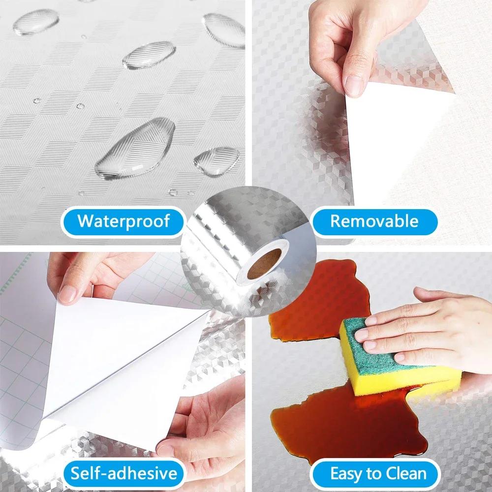 1/3/5M Kitchen Oil-proof Sticker Heat-resistant Aluminum Foil Wallpaper for Kitchen Stove Cabinet DIY Self Adhesive Sticker