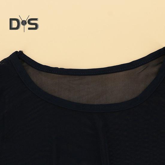 Women Club Top See Through Ultrathin Mesh Long Sleeve Solid Color Soft Breathable Round Neck Pullover Elastic Slim Fit Punk Beach Top