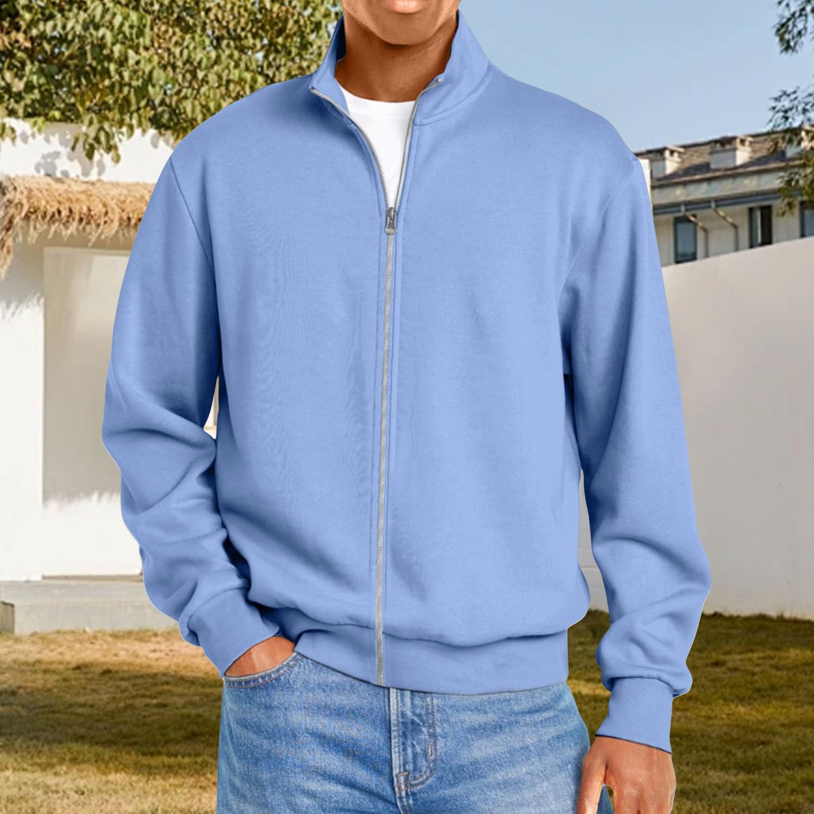 

Men Full Zip Up Casual T Shirt Long Sleeve Loose Fit Tops Fall Fashion Regular Fit Cardigan Tops XXXL