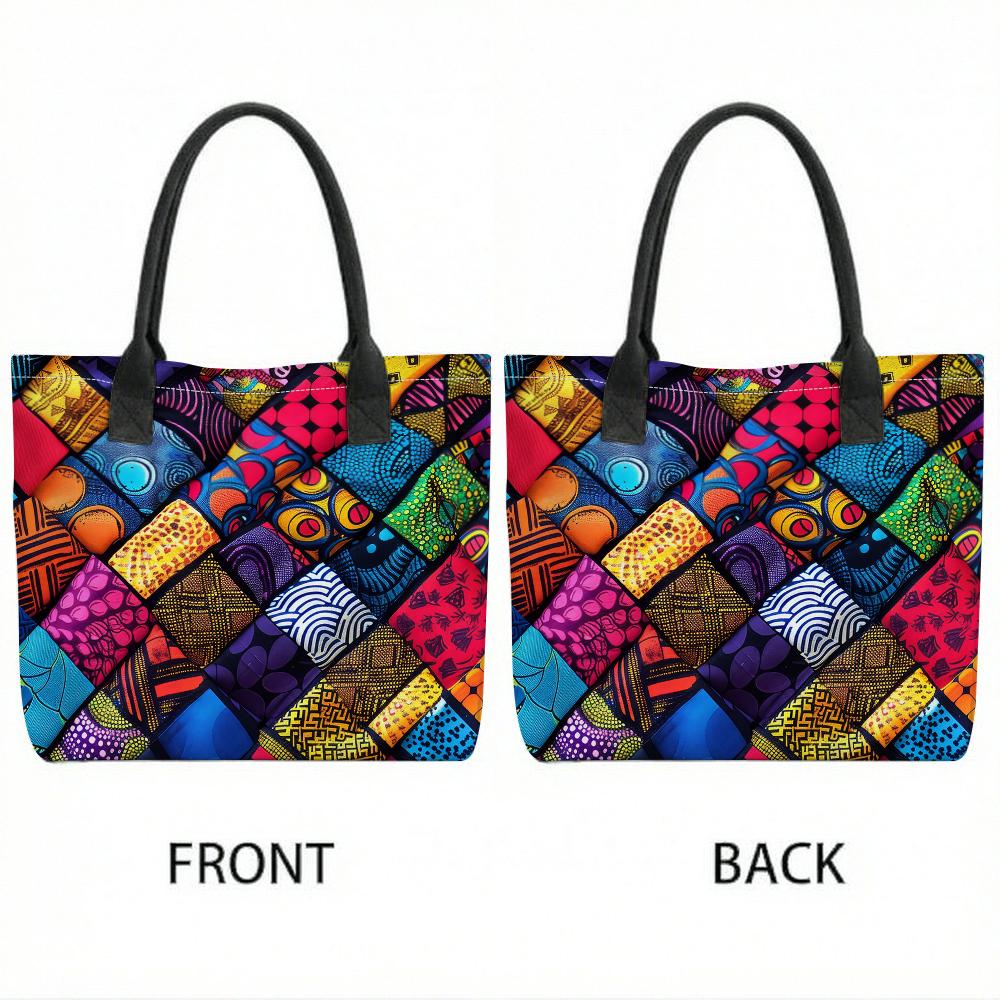Colorful Geometric Tote Bag Large Capacity Fashion Canvas Shoulder Handbag for Daily Shopping Travel Use