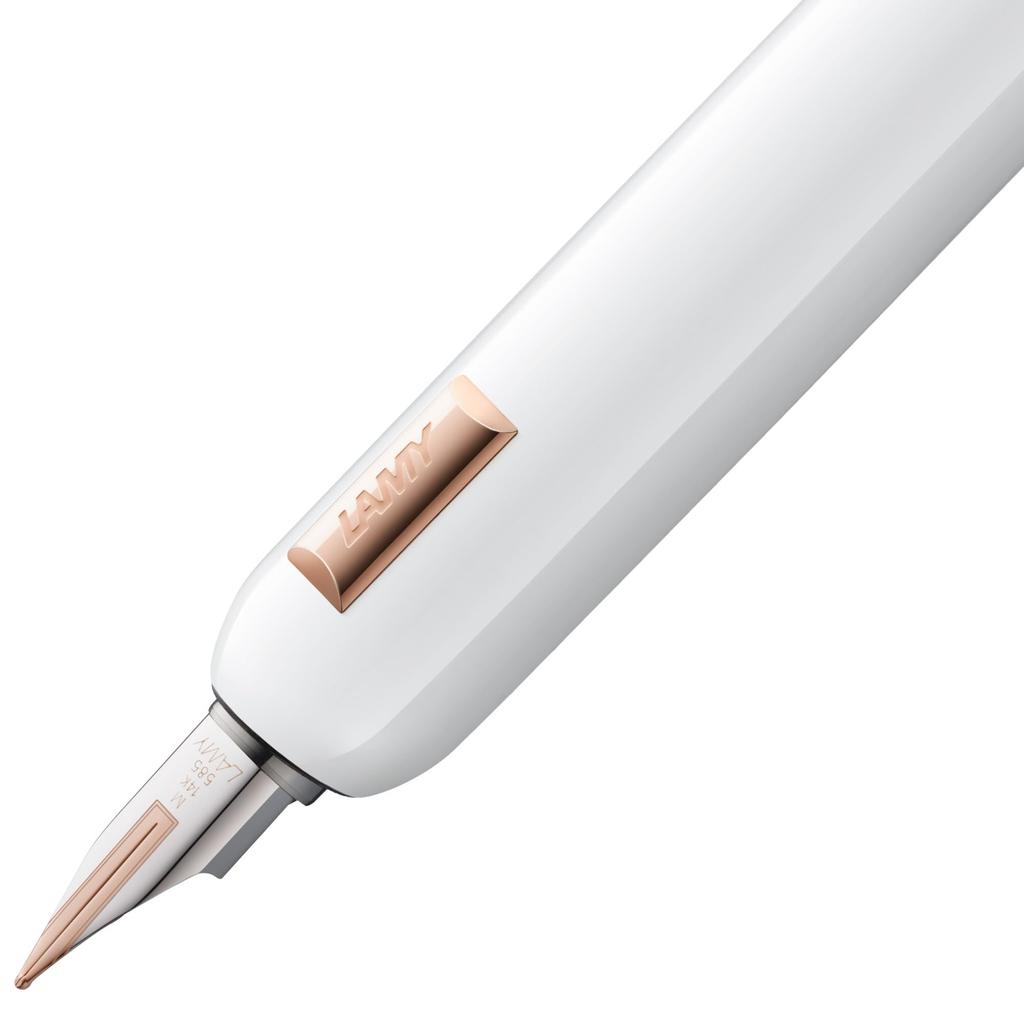 LAMY Dialog CC White Fountain Pen Patented Capless Compact Fountain Pen with Gold 14K Gold Nib with Partial Platinum Extra Fine Point Includes Leather
