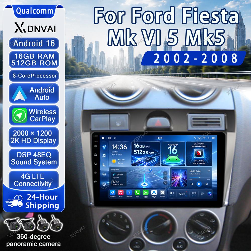 Android 16 Multimedia For Ford Fiesta Mk VI 5 Mk5 2002-2008 Car Radio Video Player Head Unit GPS Audio Auto Autoradio DSP RDS BT