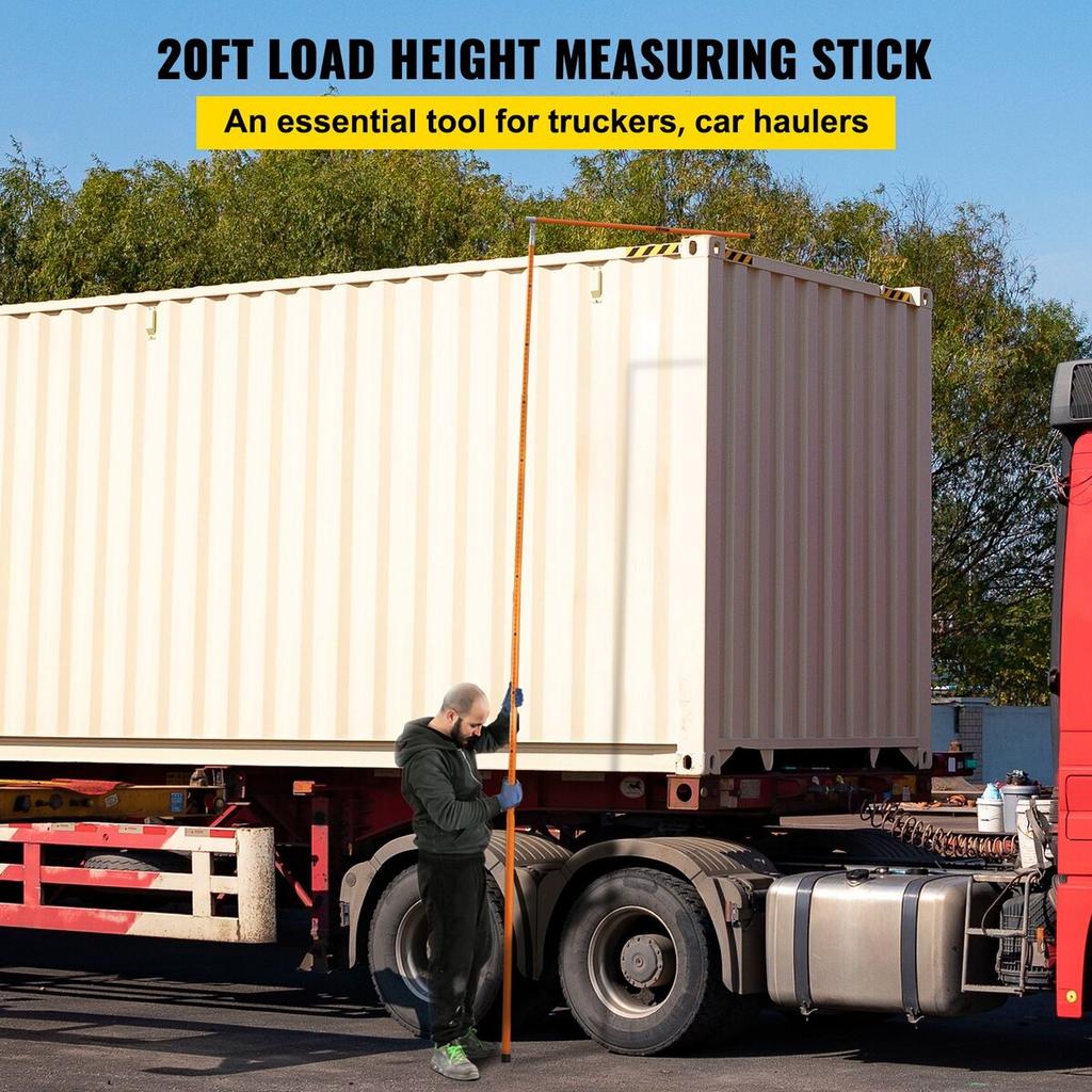 Load Height Measuring Stick, 20\' Sturdy Fiberglass Truck Height Stick with Adjustable Pole, Non-conductive Truck Height Measuring Stick with Carrying