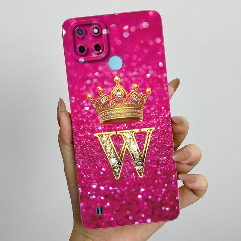For Realme C21Y C25Y Phone Case Crown Letters Soft Liquid Silicone Protective Back Cover For Realme C21 C15 C 21 C 25 Y Fundas